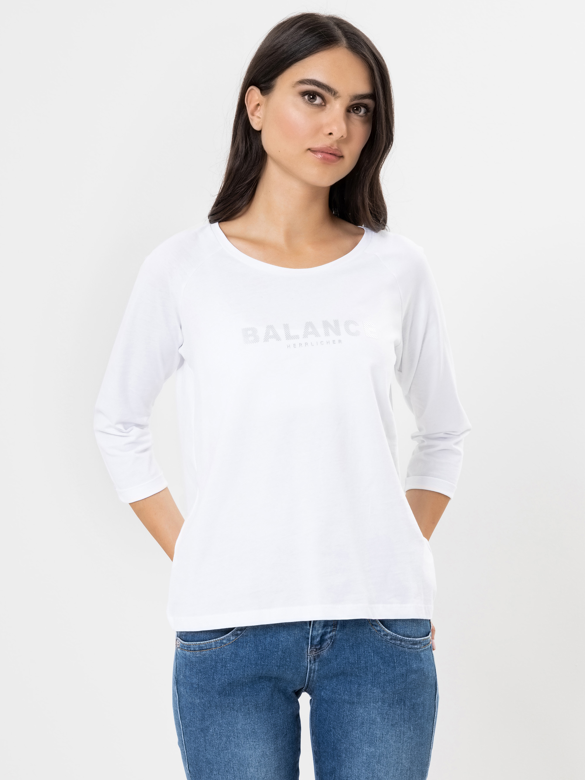 Modell Angelika Langarmshirt mit Metallic-Print